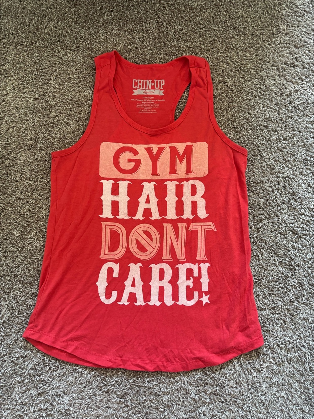 Chin Up Apparel Coral Women's Graphic Tank - 'Gym Hair Don't Care' Style